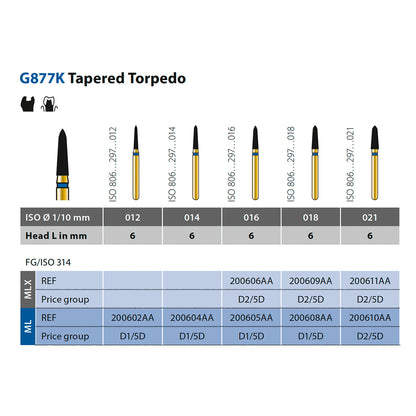 877K Fresa de diamante torpedo cónica